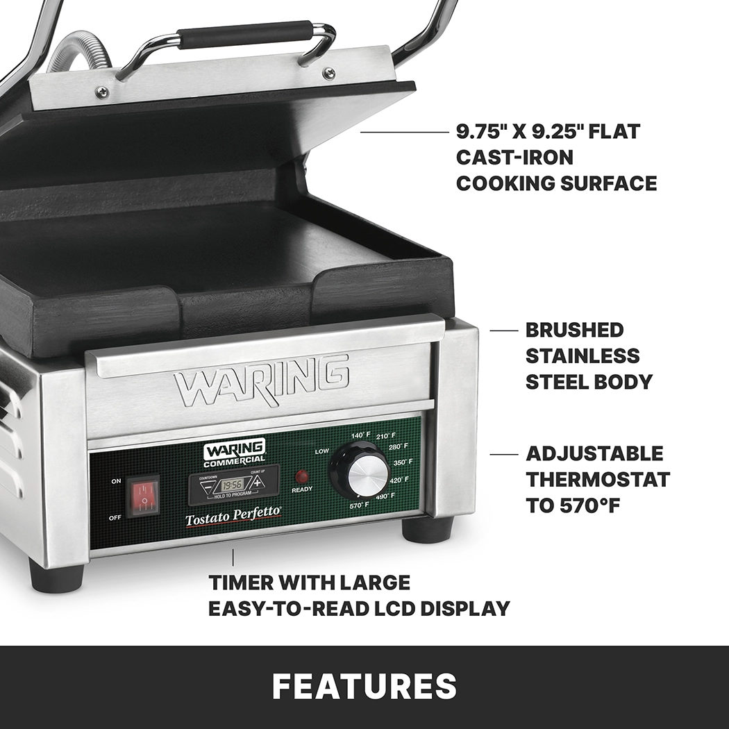 Flat Panini Grill with Timer, 9.75" x 9.25"